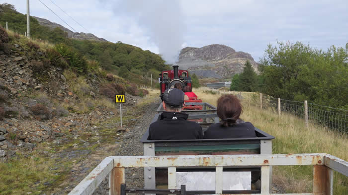 David Lloyd George pulls gravity train to Ffestiniog Power Station summit