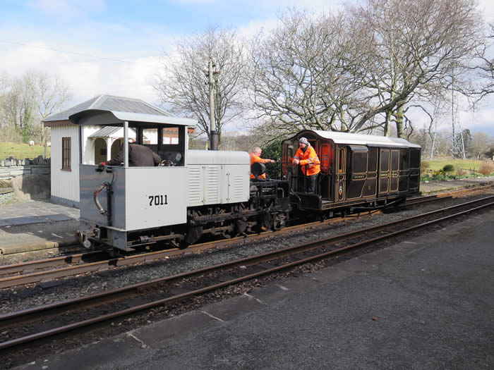 FR Baldwin diesel " Moelwyn " with Van No 1 at Minfford