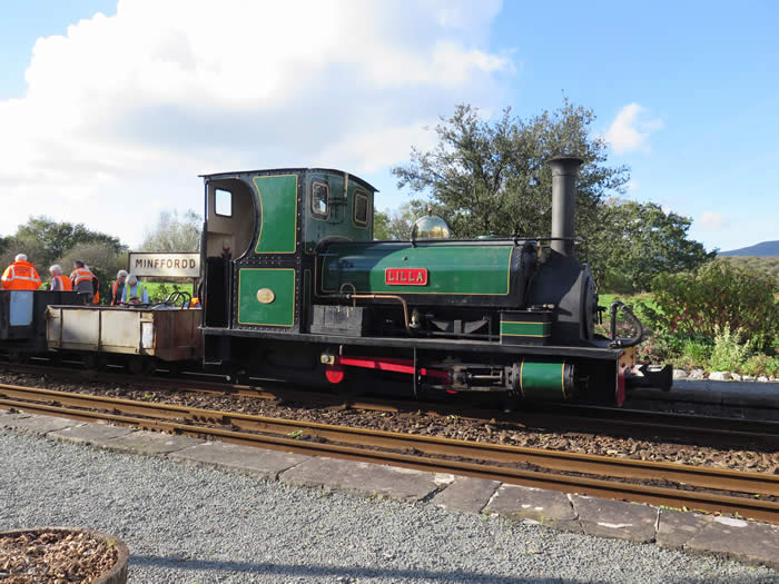 Lilla on a works train at Minffordd